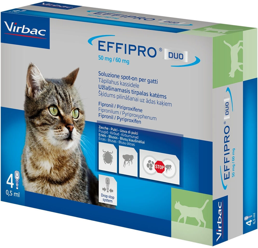 Virbac Effipro Duo Antiparassitario Spot on Gatto 4 PIPETTE