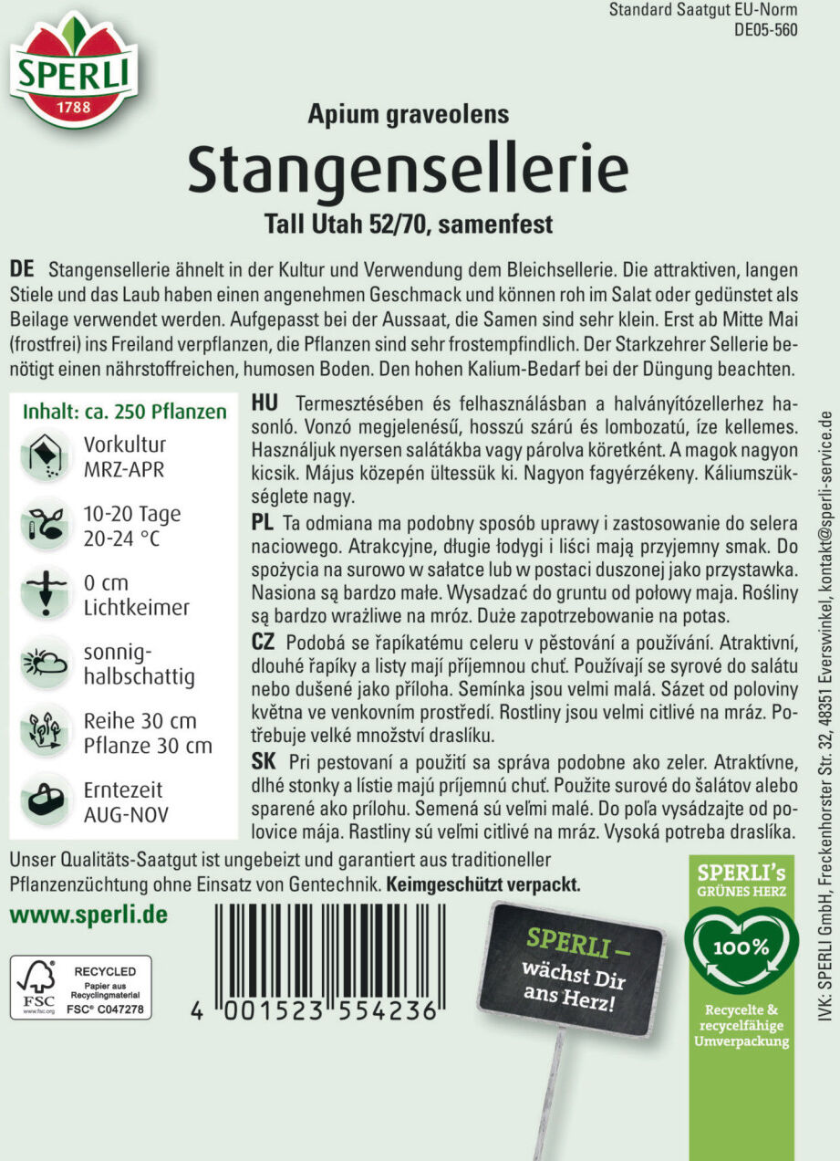 Sperli Saatgut Stangensellerie Tall Utah 52/70 für ca. 250 Pflanzen