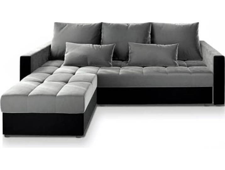 Masseno Ecksofa KOS PIK mit Schlaffunktion L-Form, Sofa mit Bettkasten, Wohnzimmersofa, Couch, Soffa, Bettsofa, Couchgarnitur- Hellgrau, Paros 05 + Kronos 07