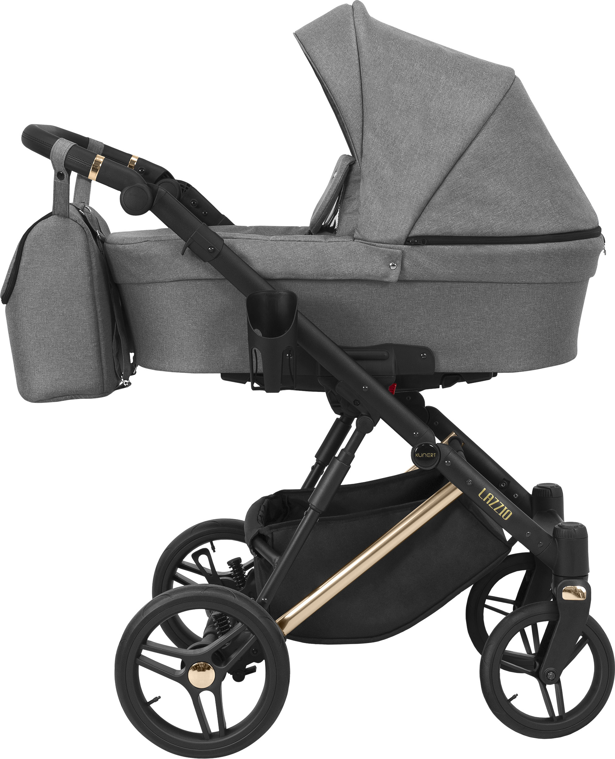 Kinderwagen LAZZIO PREMIUM Babywagen Babyschale Kinder Wagen Set 1 in 1 (grau, Rahmenfarbe: Kupfer)