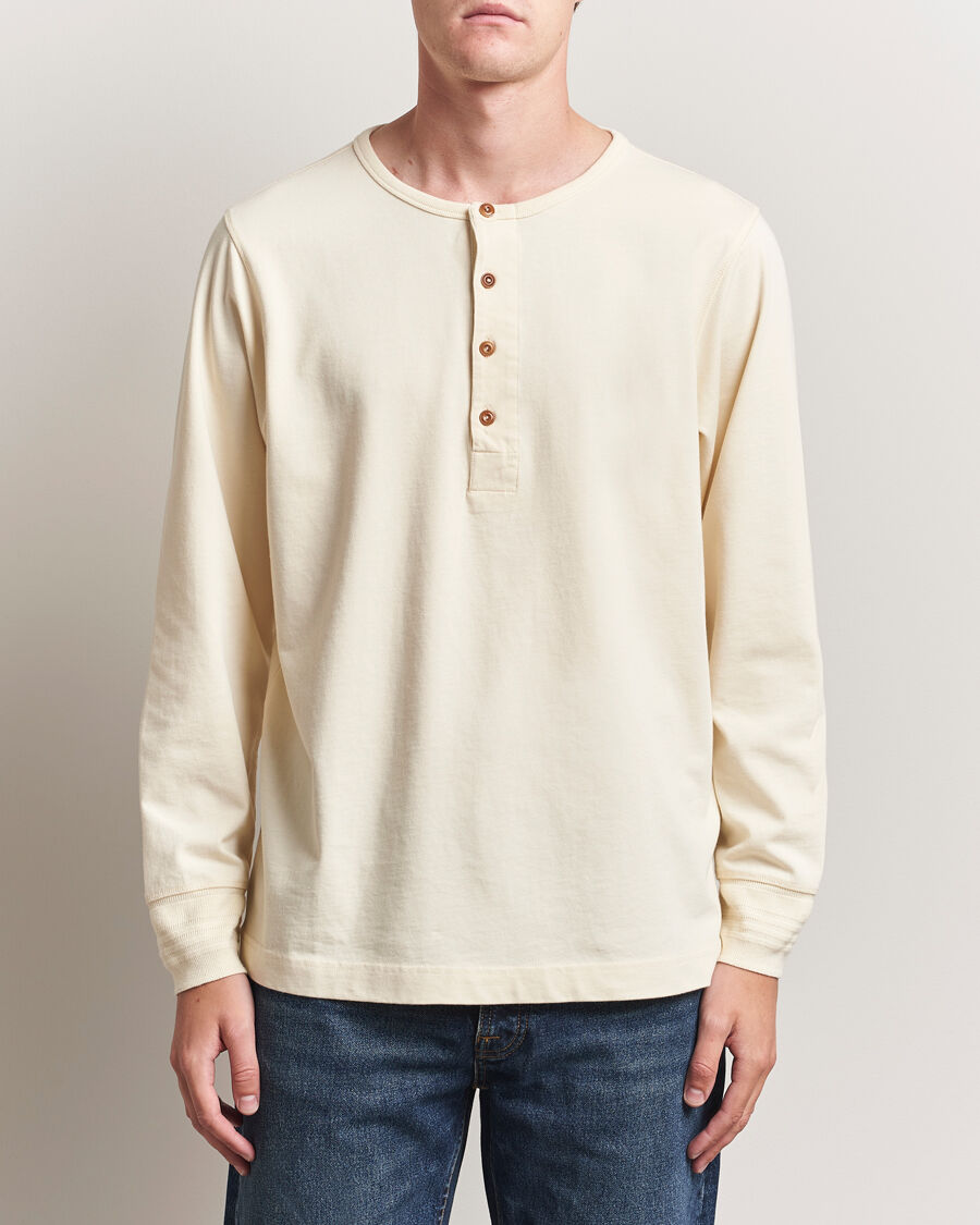 Nudie Jeans Long Sleeved Henley Ecru men M Beige