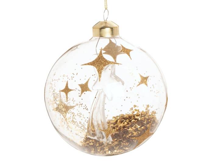 Weihnachtskugel aus Glas mit goldener Sternschnuppe