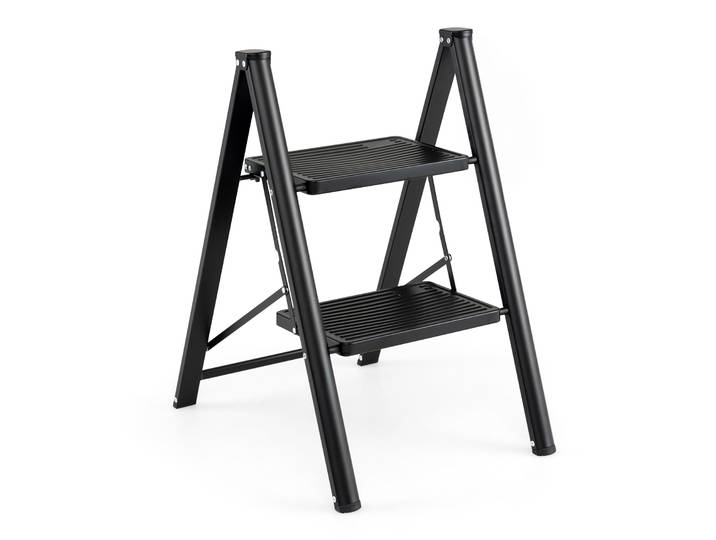 Vouwladder 2 Treden Opklapbare Ladder van Metaal Opstapje met Brede Antislip Trede Draagbare Opklapbare Ladder tot 100 kg