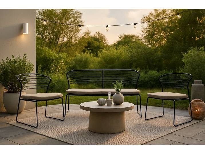 Garten-Sitzgruppe Blauberry - inklusive grauen Kissen - Schwarz - Luxusbetten24
