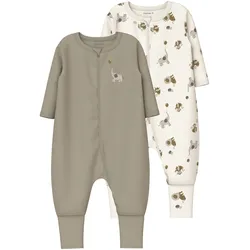 NAME IT 2er-Pack Schlafoveralls mit Klappfuß Tiere, beige | natur, 56