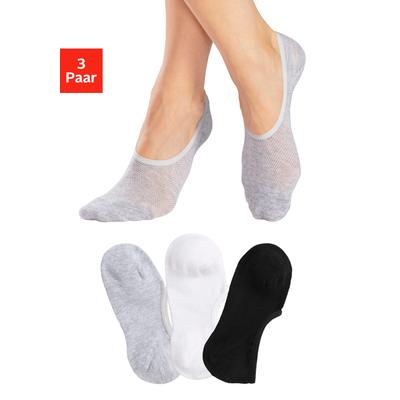Füßlinge LASCANA ACTIVE "Damen Ballerina Socken Rutschfest, Atmungsaktiv", Damen, Gr. 39-42, schwarz-weiß (schwarz, weiß, grau, meliert), Baumwollmischung, uni und meliert, elastisch, Socken, mit Pikee Struktur unsichtbare Sneaker Socken