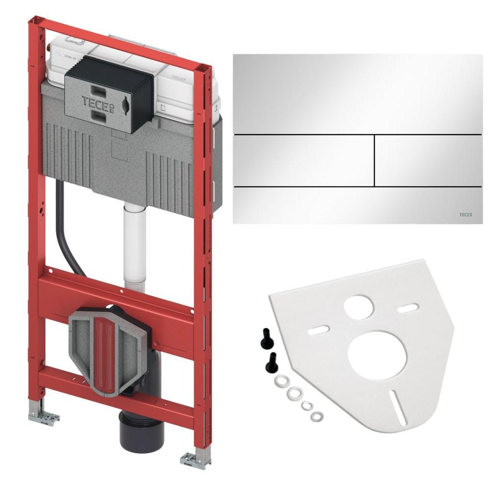 BADfabrik24 TECEprofil WC-Modul 1120 mm mit Uni-Spülkasten + TECEsquare II Metall WC-Betätigungsplatte Weiß glänzend + Montageset Wand-WC/WD-Bidet (geringer Schallschutz)