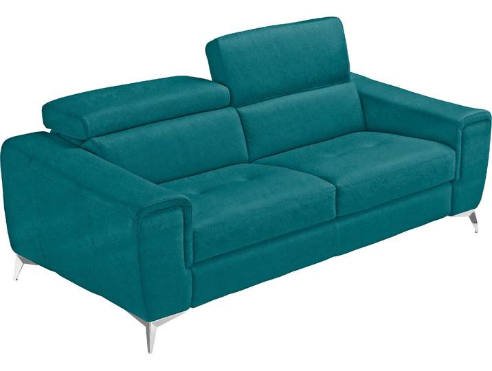 2,5-Sitzer EGOITALIANO Francine, Designsofa, Loungesofa, Breite 213 cm, Fussfarbe chrom , blau (teal), B:213cm H:100cm T:106cm, Sofas, 2 5-Sitzer, Designfuss, Luxus-Microfaser BLUSH, teal