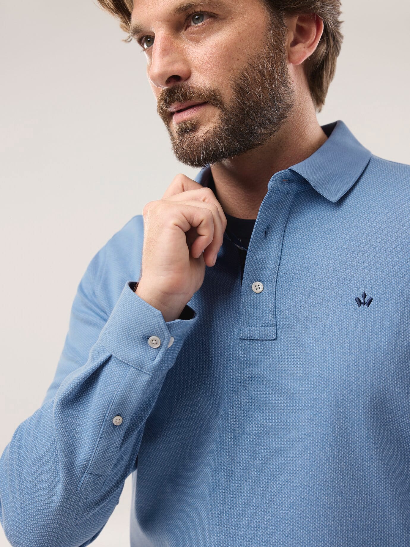 Walbusch Jacquard Langarmpolo, normale Größen, Farbe Blau, 56, feiner Jacquard-Jersey verstellbare Hemdenmanschetten Herren