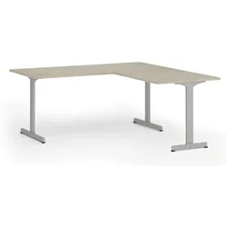 Bürotisch PRIMO BETA L, 180x180 cm, graues Metallgestell, Eiche natur