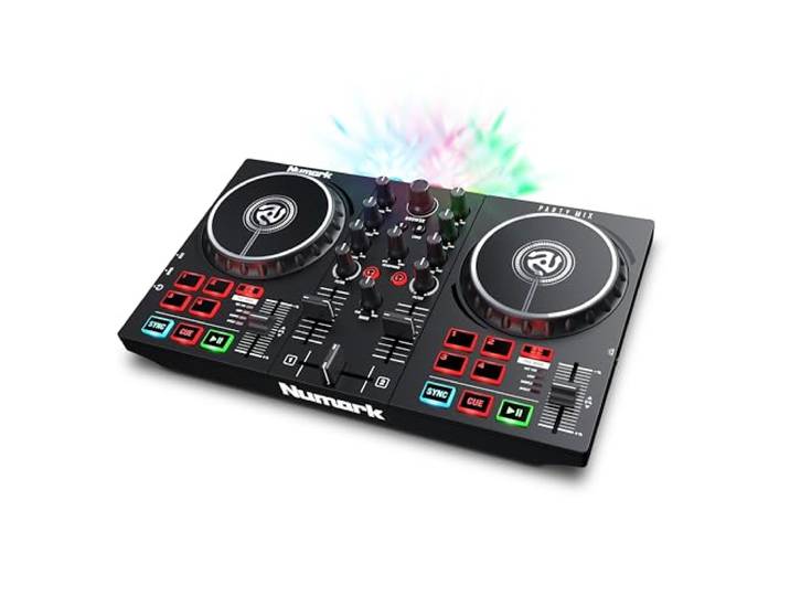 Numark Party Mix II DJ Controller mit Lichtshow, 2 Decks, integriertem Mixer, Audio Interface und Serato DJ Lite