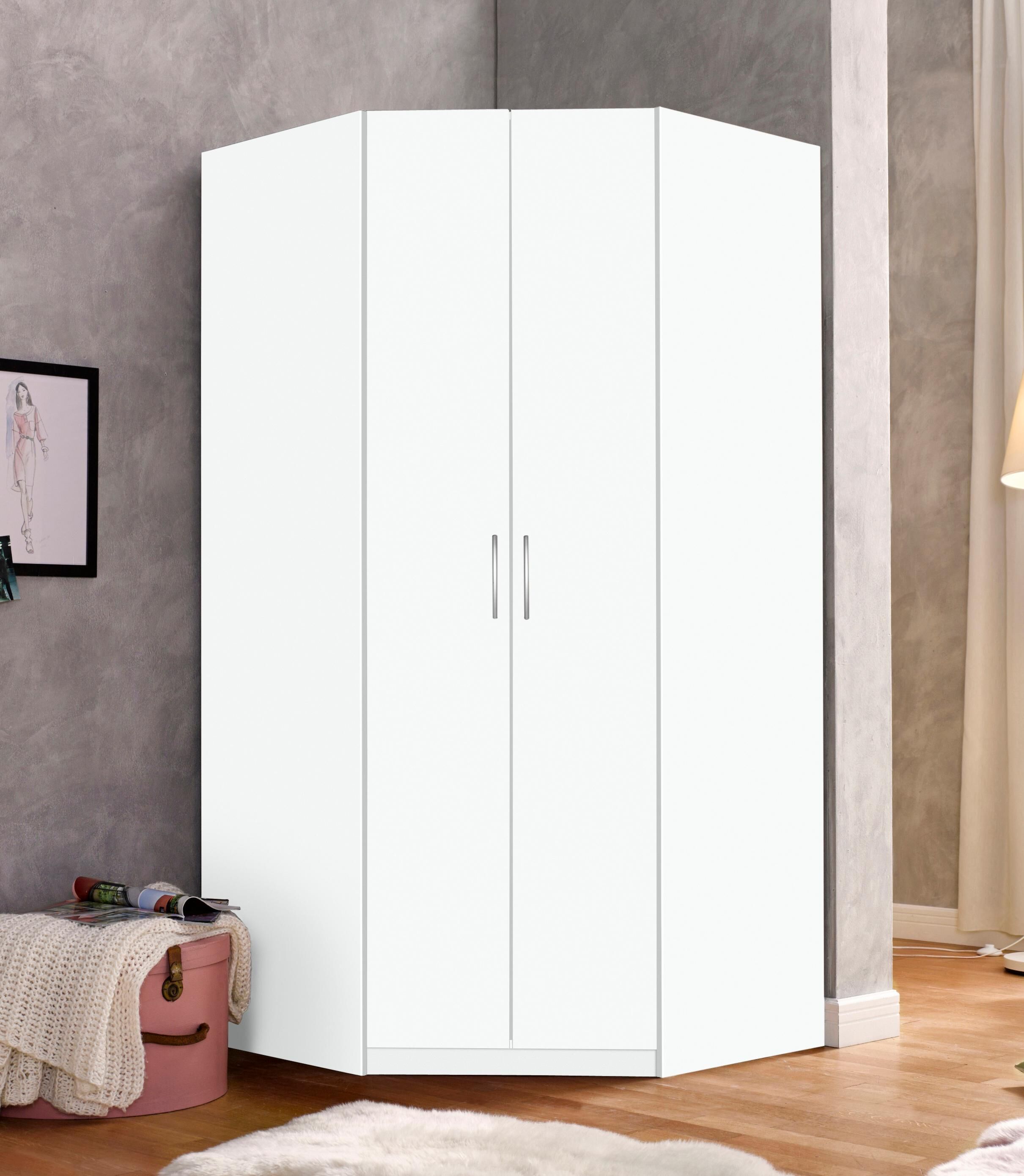 Eckkleiderschrank PRIESS "Husum", weiss (weiß), H:196cm, Schränke, Eckkleiderschrank weiß B/H/T: 196cm, ohne Spiegel