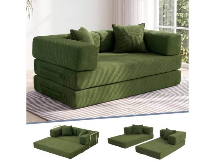NOVOYO 160 cm umwandelbares Schlafsofa, 5-in-1-Couch ohne Knochen mit hochdichtem Memory-Schaum, Cord-Schlafsofa, klappbares Ausziehbett, keine Montage, für Wohnzimmer, Schlafzimmer & Wohnung