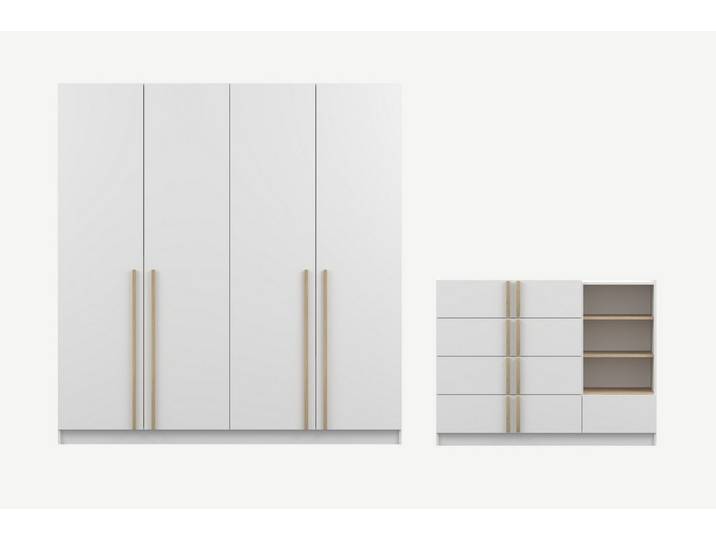Deine Möbel 24 Schlafzimmer-Set SAVI F, 2-tlg., (Set, 2-tlg., SAVI-Kollektion), Holzgriffe, Weiß/Eiche Cremona