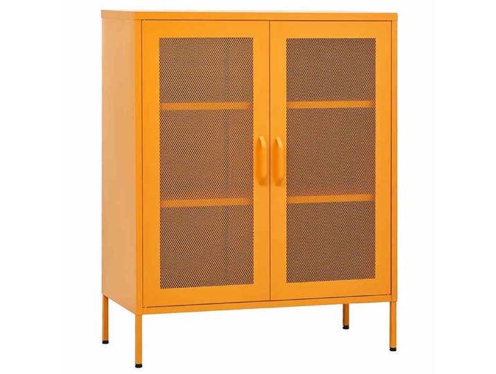 “Winter Sale TOP Buffet bahut Jaune - Armoire de rangement Jaune moutarde 80x35x101 5cm Acier PRO73836
