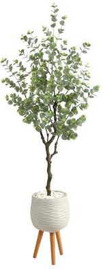 Nearly Natural "70"" Eucalyptus Artificial Tree in White Planter with Stand - 19"""