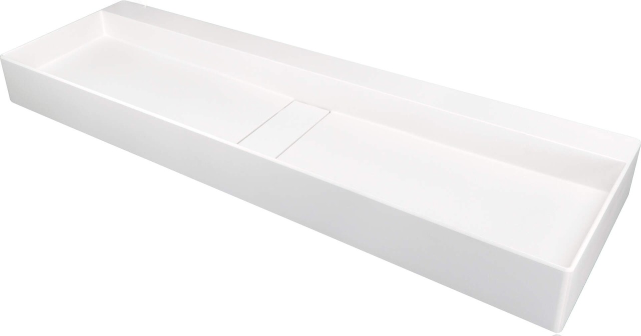 Neuesbad Serie 660 Waschbecken 1200x400mm, Alabaster, mit Ablaufabdeckung NB1DECQBAU2S1