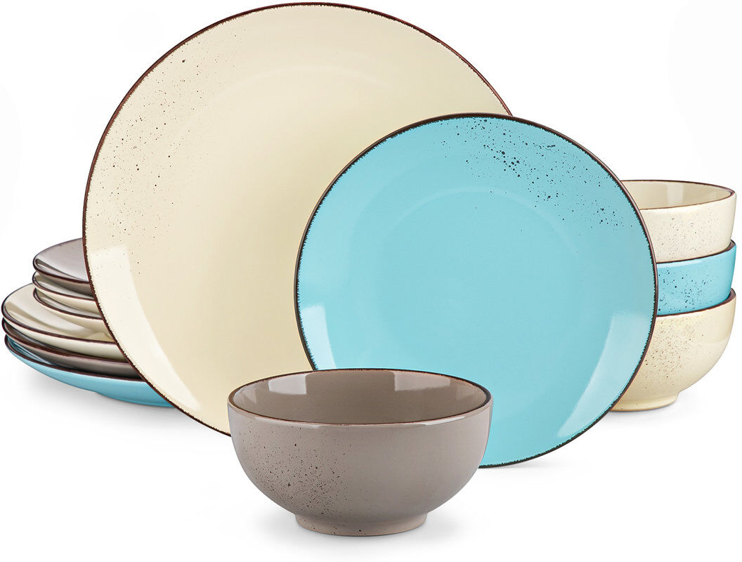 Vancasso Stoneware Dinnerware - Beige/Light Green/Brown 12