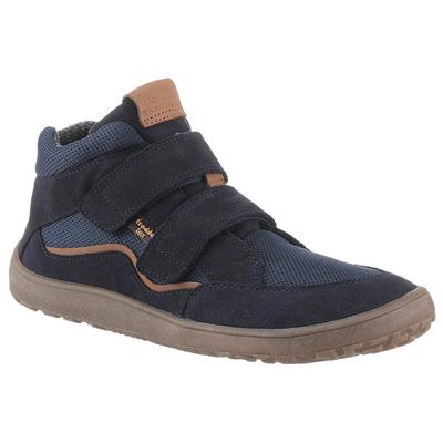 Barfußschuh FRODDO "BAREFOOT TEX AUTUMN", Mädchen, Gr. 32, Textil, blau (dunkelblau), Textil, Veloursleder, Schuhe Barfußschuh, Klettschuh, Winterstiefel mit TEX-Membrane