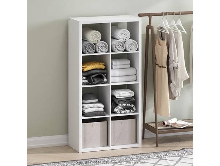 Furinno Cubic Offenes Rückwand-Multifunktionsregal für Kleidung & Schrankaufbewahrung, 8-Fächer, Weiß