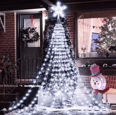 Inspire Picks Solar Star Waterfall String Lights 8 Mode Christmas Tree Fairy Lights white 3m