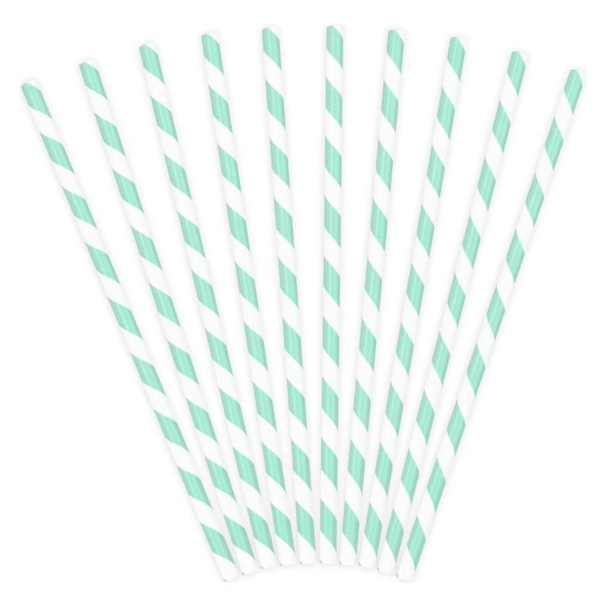 Partydeco Papierhalme mit türkisfarbenen Streifen (10 Stck.) (10x) (5901157494344)