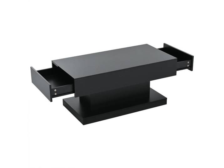 Flieks Couchtisch LED Schwarz Hochglanz 2 Schubladen 100x50x45cm schlicht, 50x45x100 cm, Wohnzimmer, Wohnzimmertische, Couchtische