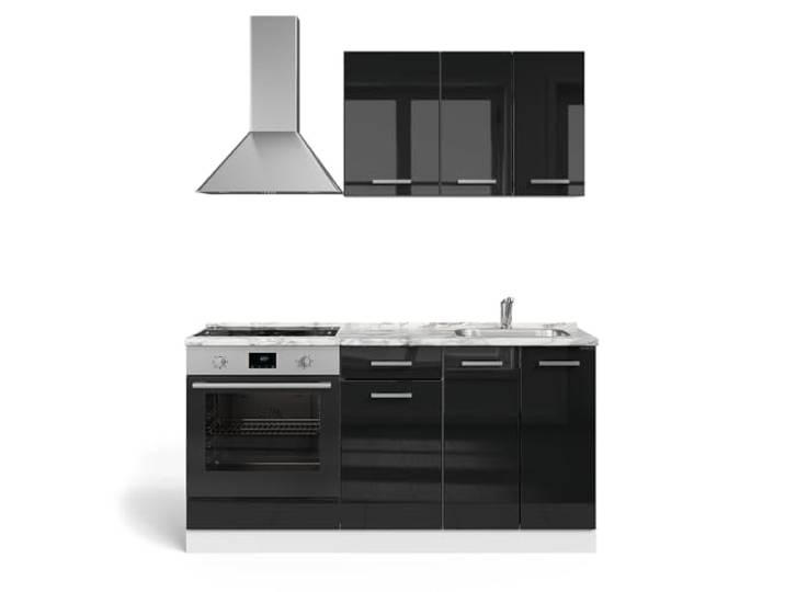 Vicco Singleküche R-Line, Schwarz Hochglanz/Weiß, 160 cm mit Herdumbauschrank und Spüle ohne AP, zur Integration von Elektrogeräten und Spüle vorbereitet