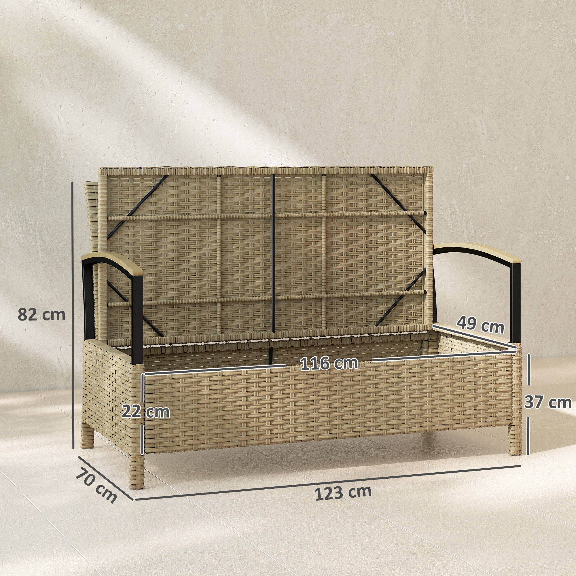 Altro Panca Contenitore 125l Con Cuscino Imbottito, In Metallo, 123x70x82 Cm, Cachi