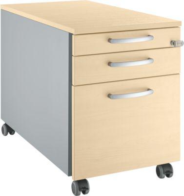 Schäfer Shop Select Rollcontainer 126, 1 Schublade, HR- & Utensilienauszug, runde Griffe, weißalu/Ahorn-Dekor