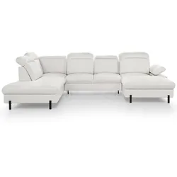 WOHNLANDSCHAFT Sora U mit Schlaffunktion und verstellbarer Sitztiefe, Kopfstützen und Armlehne, 365 cm, Hellbeige, Rechts