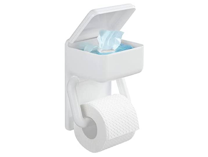 Maximex Toilettenpapierhalter 2 in 1 mit Ablage, aus Kunststoff, inkl. Montagematerial, 16 x 20 x 11 cm