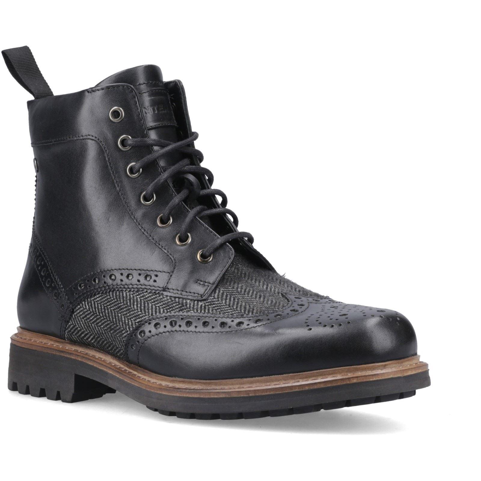 Hunter Loch Brogue Enkellaars Leer Heren Zwarte Enkellaarsjes