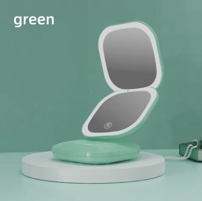 Inspire Picks Double Sided LED Makeup Mirror Adjustable Color & 3 Magnification, Portable USB Charging ligth Green