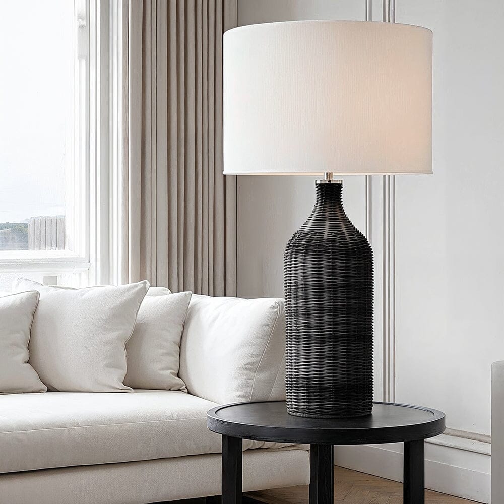 Carrara Black Rattan Bottle Neck Table Lamp