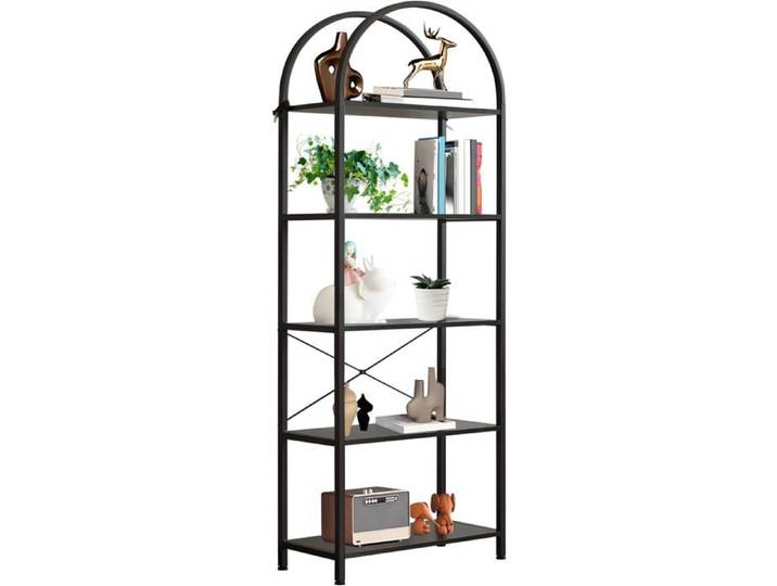 Bibliothèque style industriel Étagère arche à 5 niveaux -métal et bois - style industriel- pour chambre salon ou bureau-noir