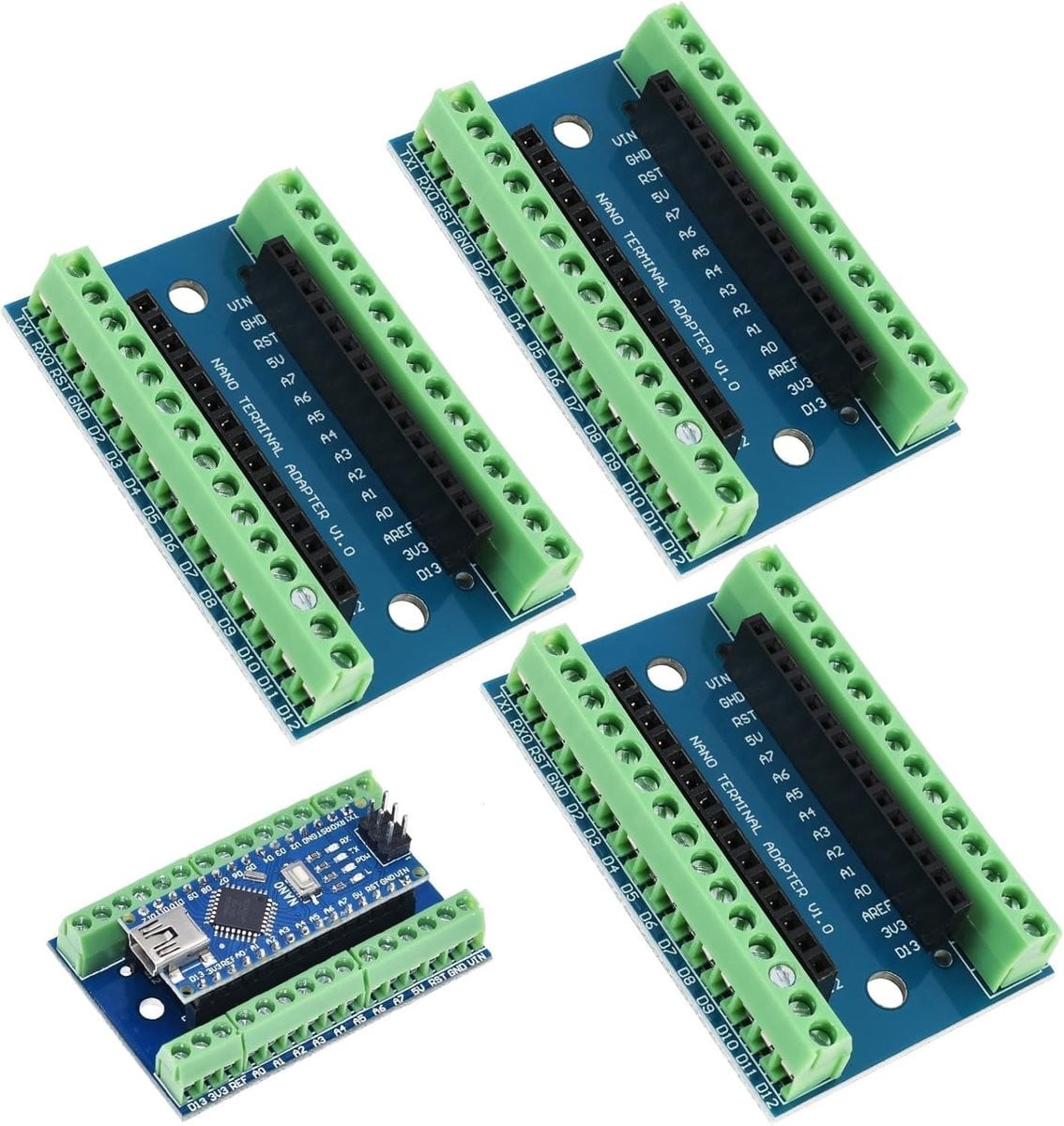 Set van 3 Arduino Nano IO Shield Uitbreidingskaarten met 16 MB Schroefklemplaat voor Prototyping en DIY Projecten