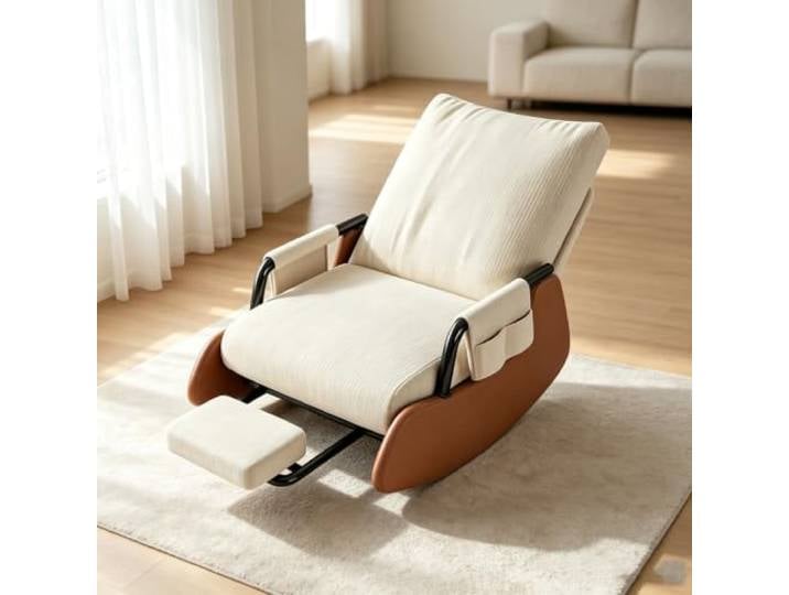 LCNDKF Lounge Schaukelstuhl mit Praktischer Seitentasche Ergonomischer Schaukelstuhl mit ausziehbarer Fußstütze und Seitentasche für tägliche Entspannung.