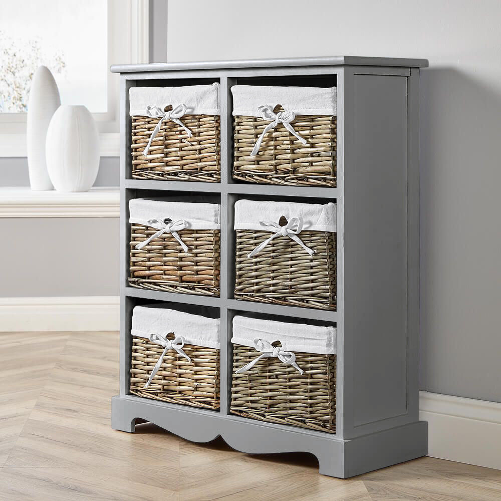August Grove Casey Fully Assembled 6 Wicker Basket Drawer Chest Grey 76cm H X 63cm W X 26cm D