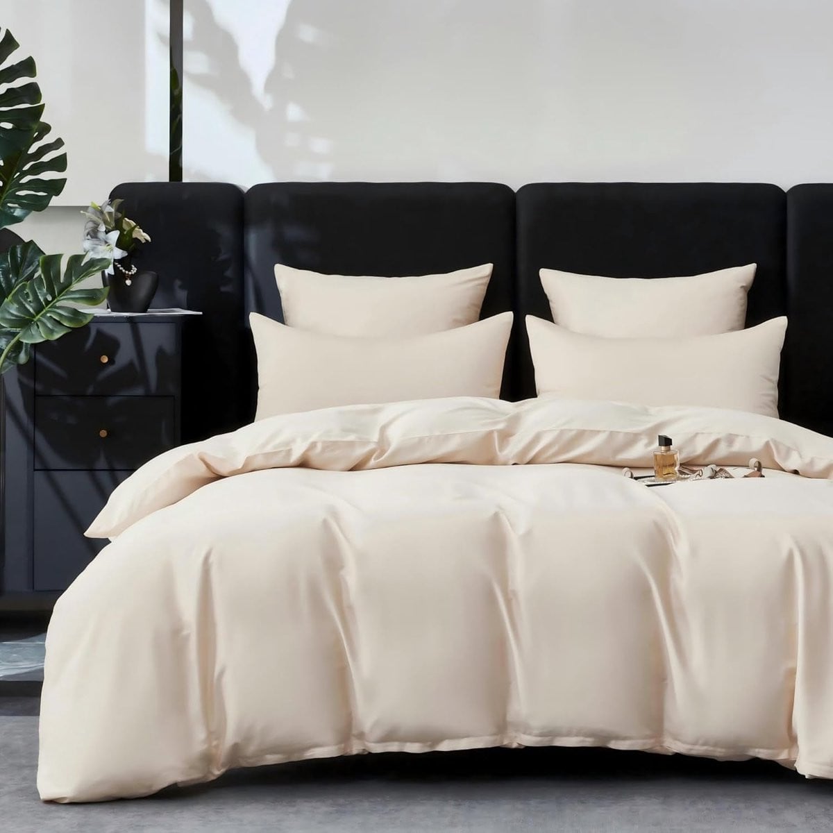 YASMENG Dekbedovertrek Lichtbeige - 100% Katoen - Ademende en Zijdezachte Mako Satin - 220 x 240 cm