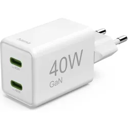 Hama Schnellladegerät, GaN, 2x USB-C, Super-Mini-Ladegerät, PD, 40 W, Weiss (40 W, 2 Ports), USB Ladegerät, Weiss