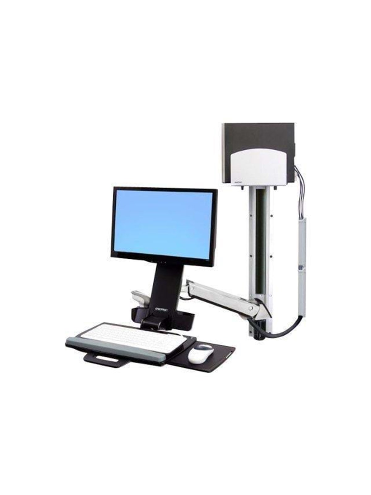 Ergotron StyleView Sit-Stand Combo System mit Medium Silver CPU Halter