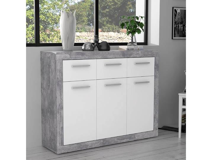 Commode 118cm Blanc/Gris/Imitation béton