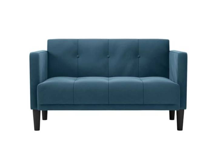 KTHLBRH Blaues Sofa 111 cm aus Samt Schaumstoff und Federn, Sperrholzrahmen, 2-Sitzer, 110 kg pro Sitzfläche