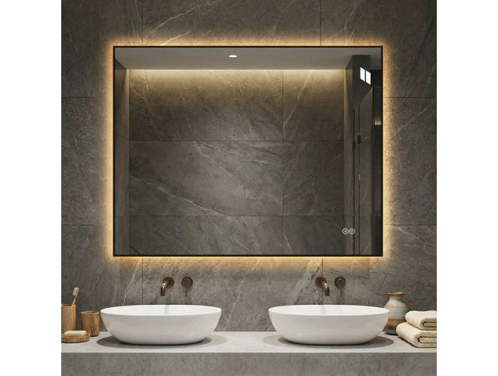 Miroir De Salle De Bain LED 90x70cm Miroir Mural FloraGrace Pour Salle De Bain Anti-Buée 90x70x2 5cm