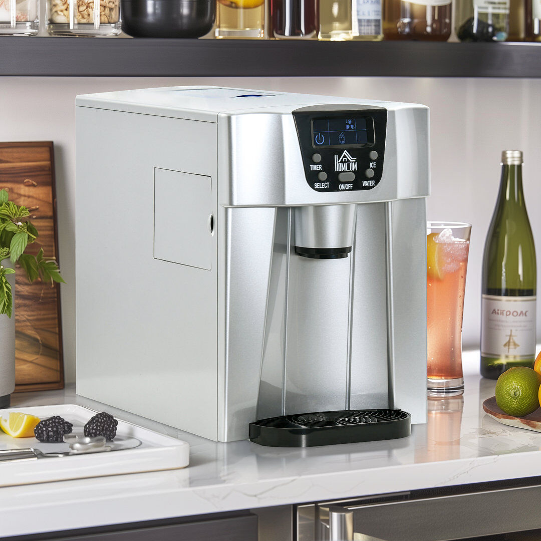 Belfry Kitchen Karolin Ice Water Dispenser 9 Ice Cubes in 6-10 Mins Silver 36.3cm H X 25.2cm W X 38.9cm D