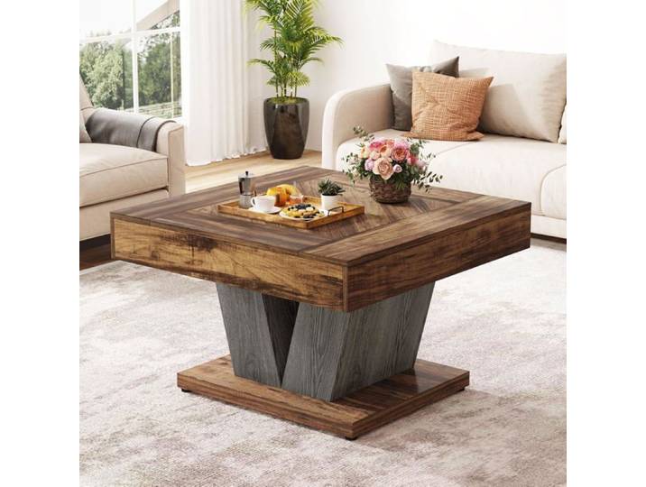 Finmind Table basse carrée table basse en bois pour salon table centrale moderne table de cocktail Rustique marron et noir