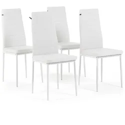 RATTATAN Set aus 4 Stühlen mit hoher Rückenlehne, gepolstertem Sitz aus Kunstleder, elegant und komfortabel,für Küche, Esszimmer, Bar, Restaurant–Lidia–Weiß