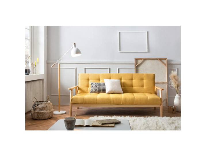 Livetastic Schlafsofa, Natur, Senfgelb, Holz, Eukalyptusholz, massiv, 3-Sitzer, 190x81x85 cm, Kinderzimmer & Jugendzimmer, Jugendmöbel, Jugendsofas