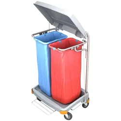 AquaSplast Abfallsammelwagen II-18 inkl. 2 Abfallsack 70 l blau, rot, mit Deckel und Fußpedal
